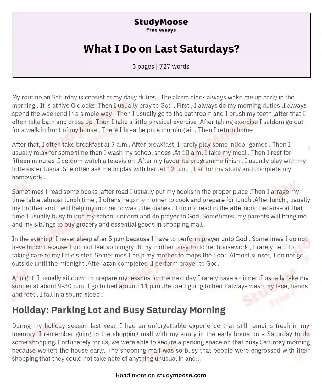 essay about saturday