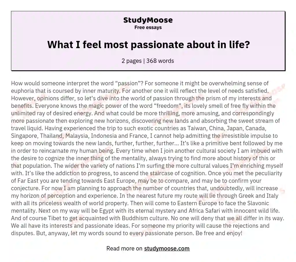 What I feel most passionate about in life? essay