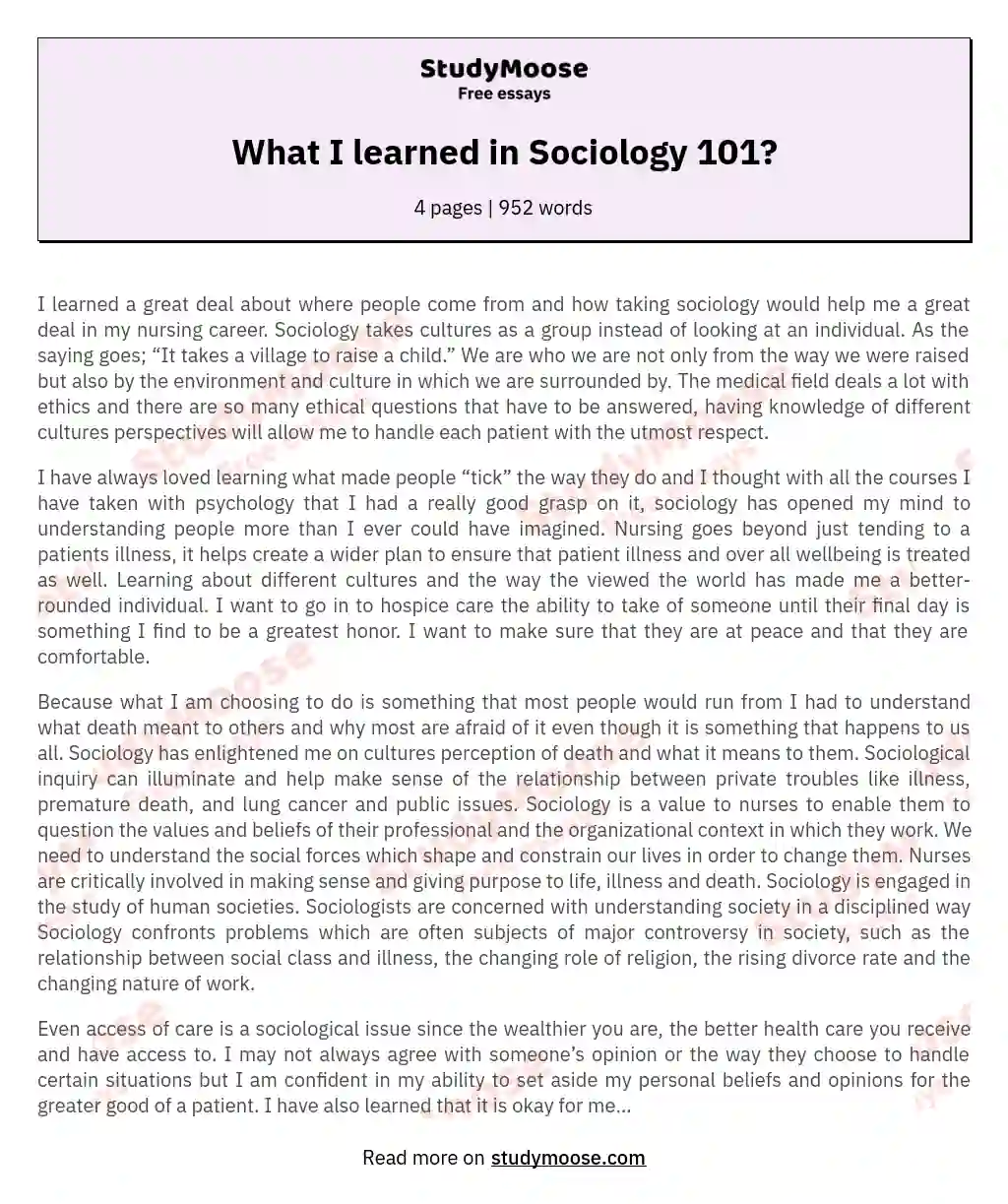 What I learned in Sociology 101? essay