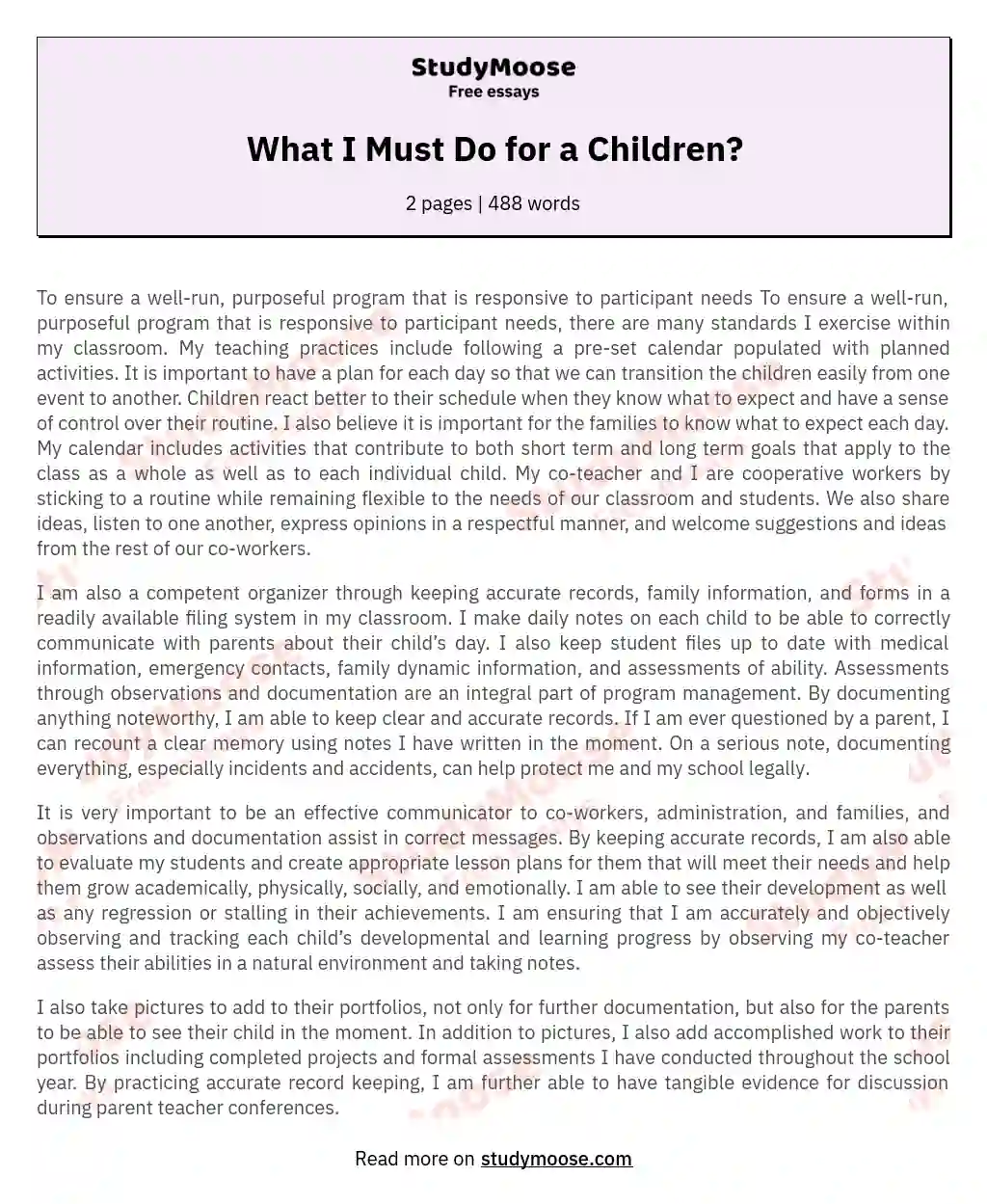 What I Must Do for a Children? essay