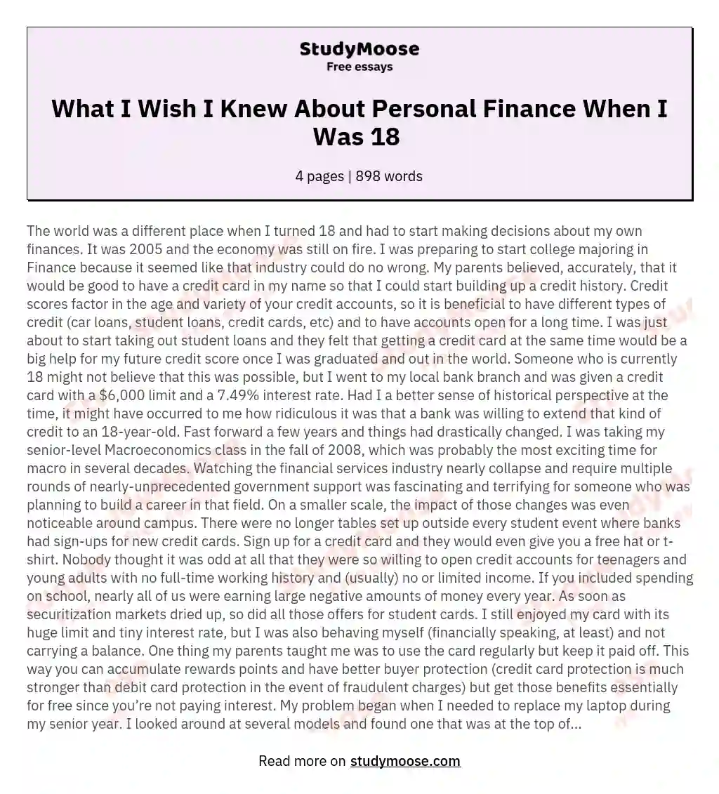 What I Wish I Knew About Personal Finance When I Was 18 