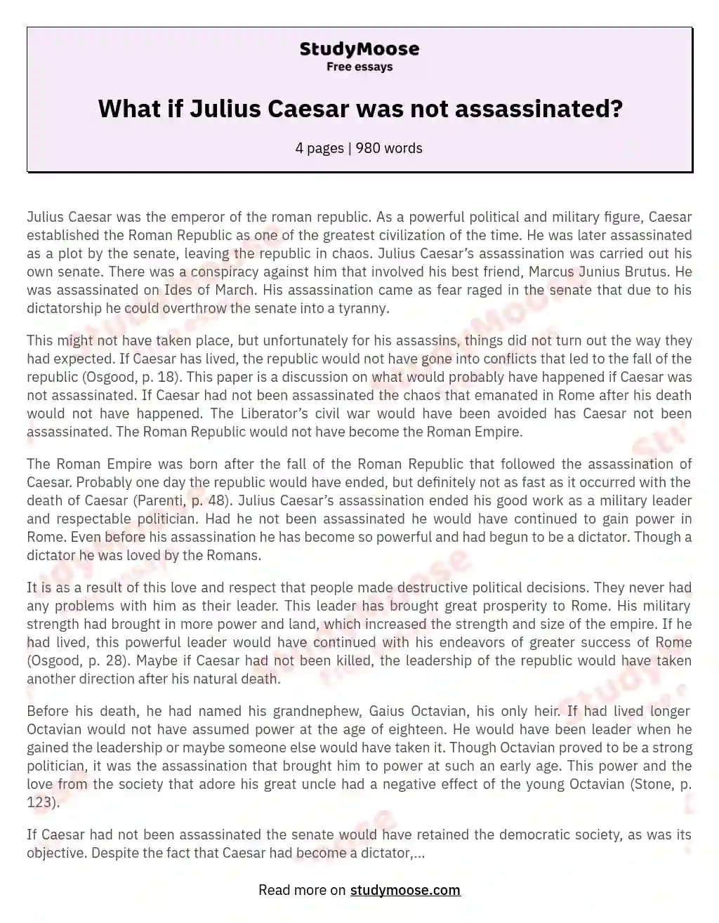 What if Julius Caesar was not assassinated? essay