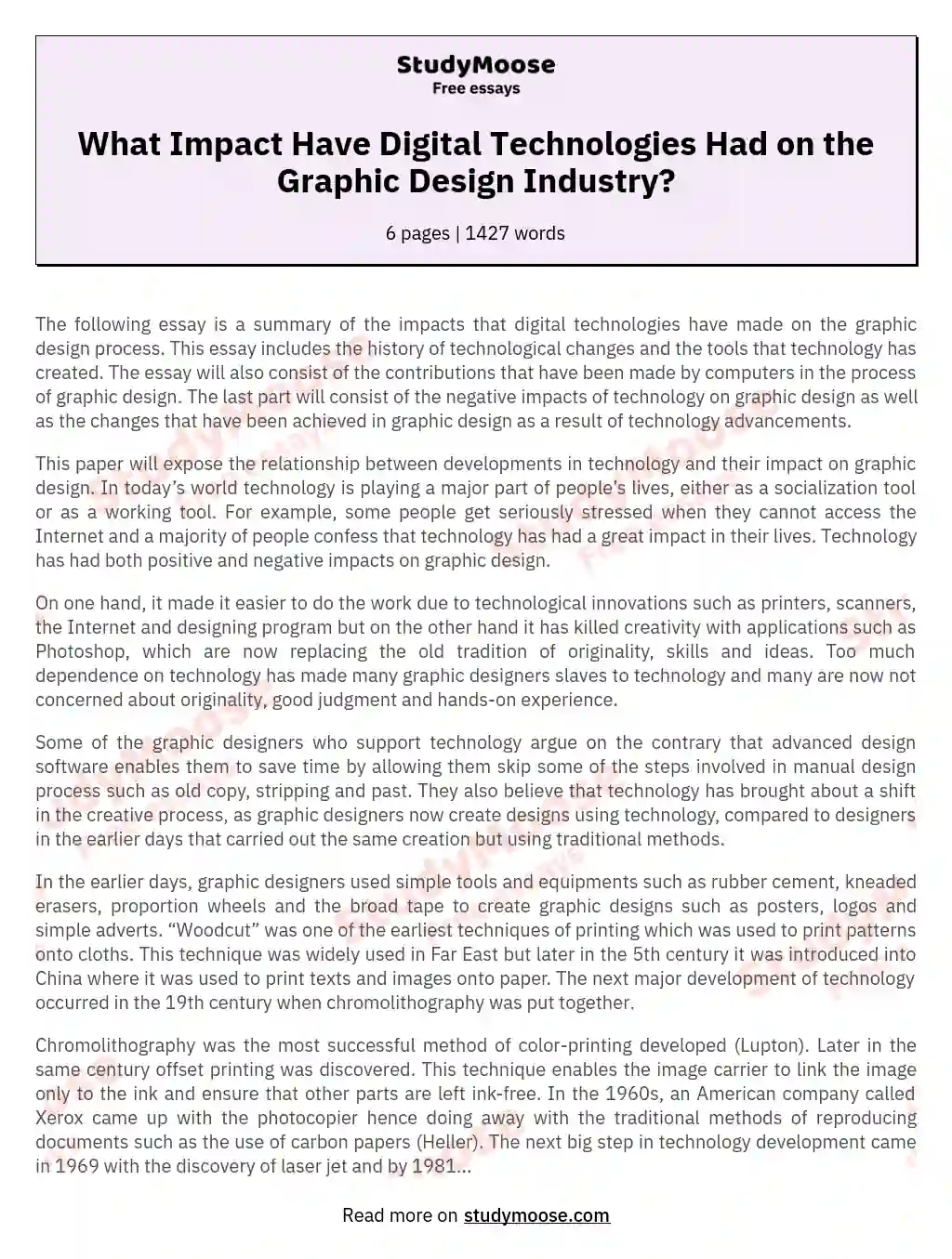 What Impact Have Digital Technologies Had on the Graphic Design Industry? essay