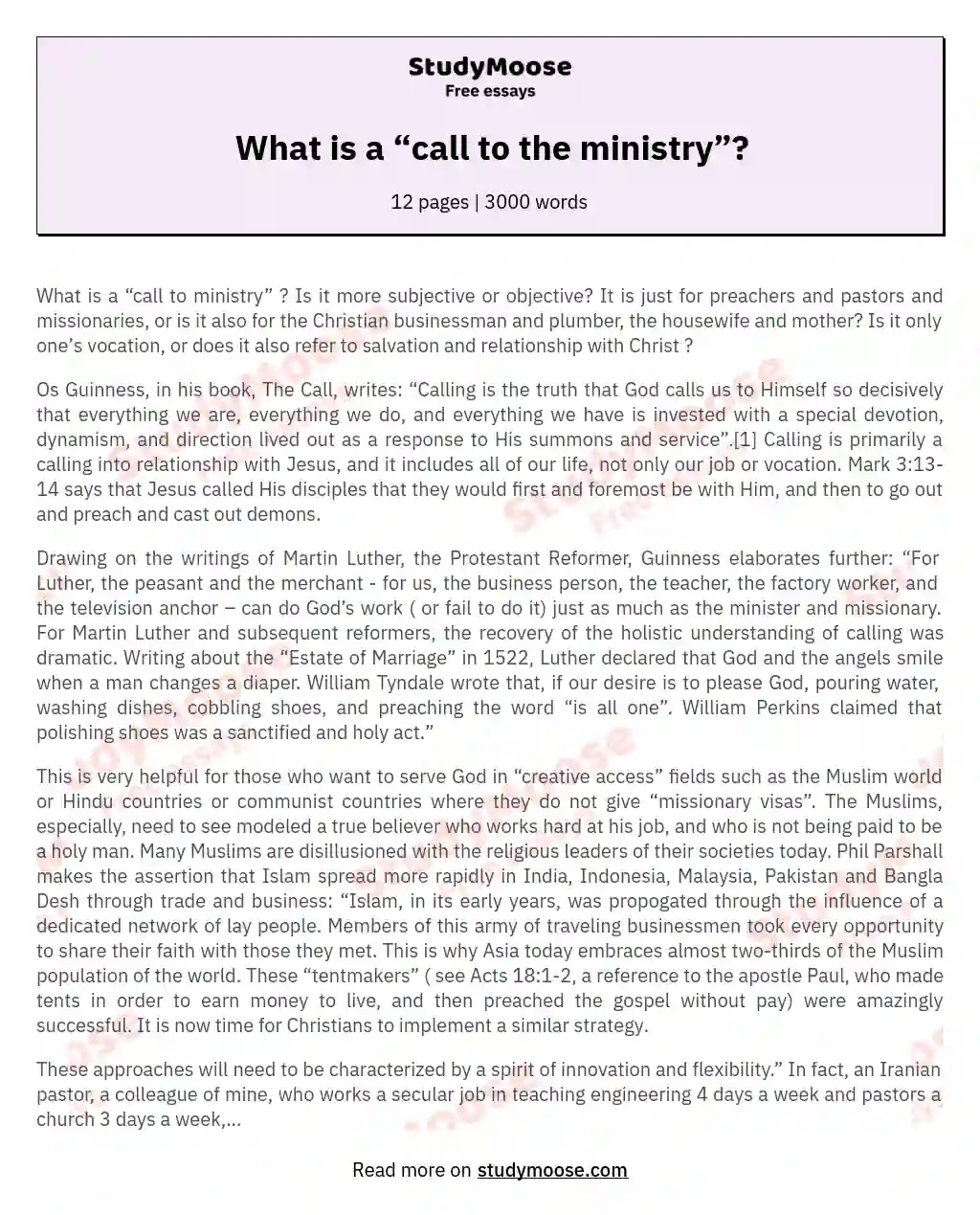 What is a “call to the ministry”? essay