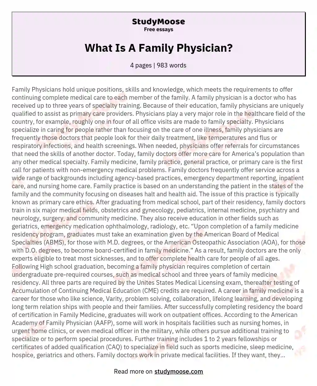 What Is A Family Physician? essay