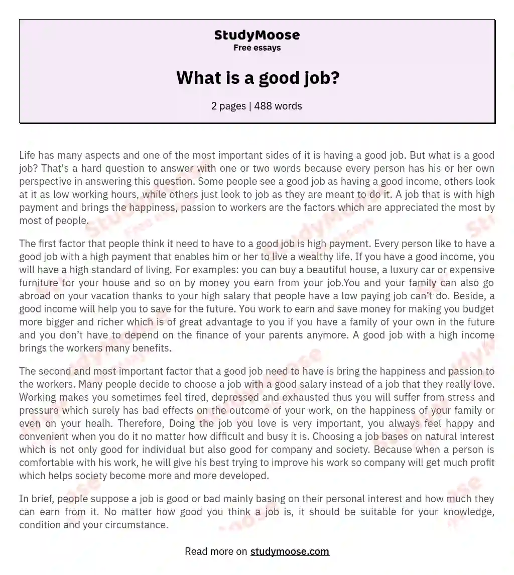 What is a good job? essay