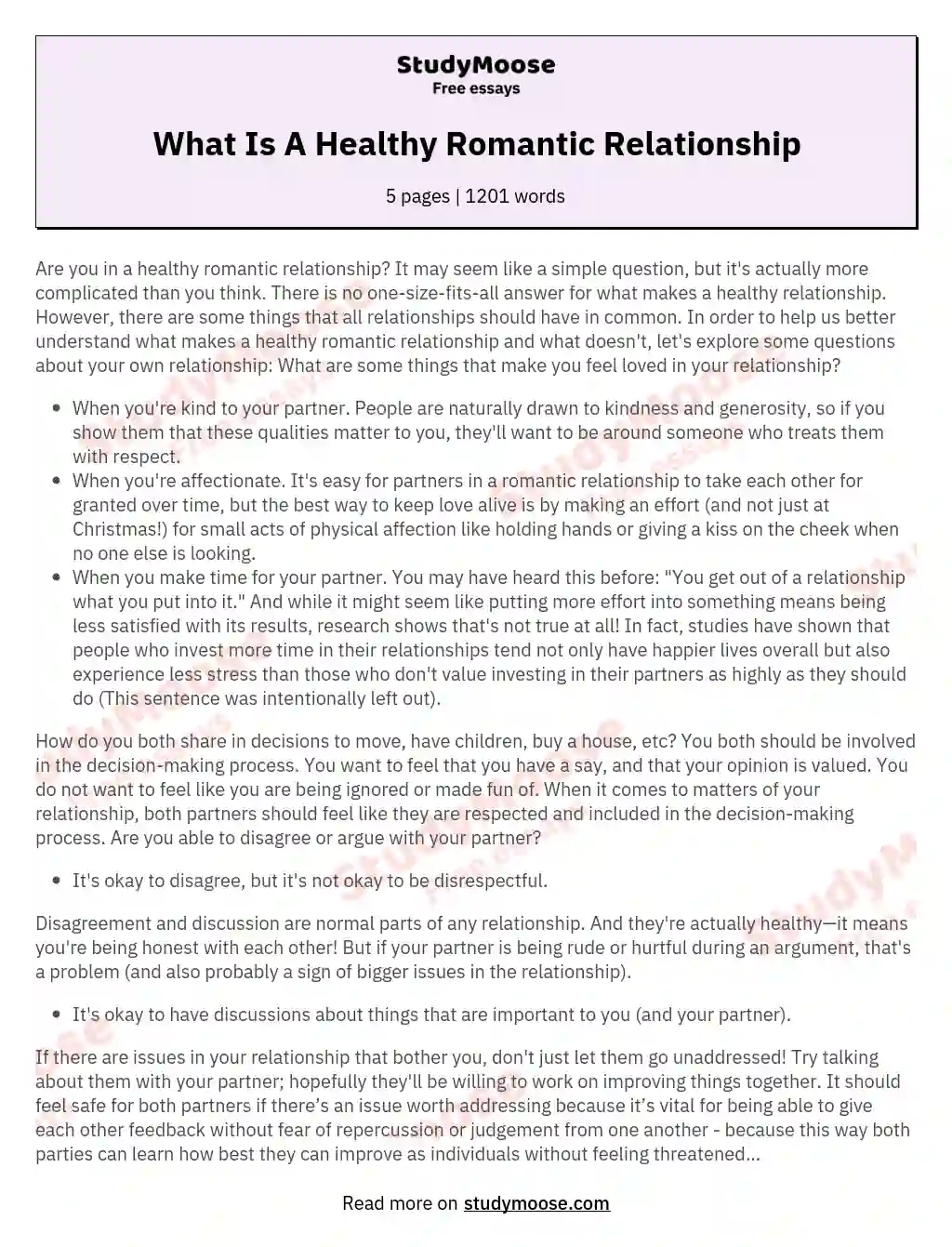 What Is A Healthy Romantic Relationship essay