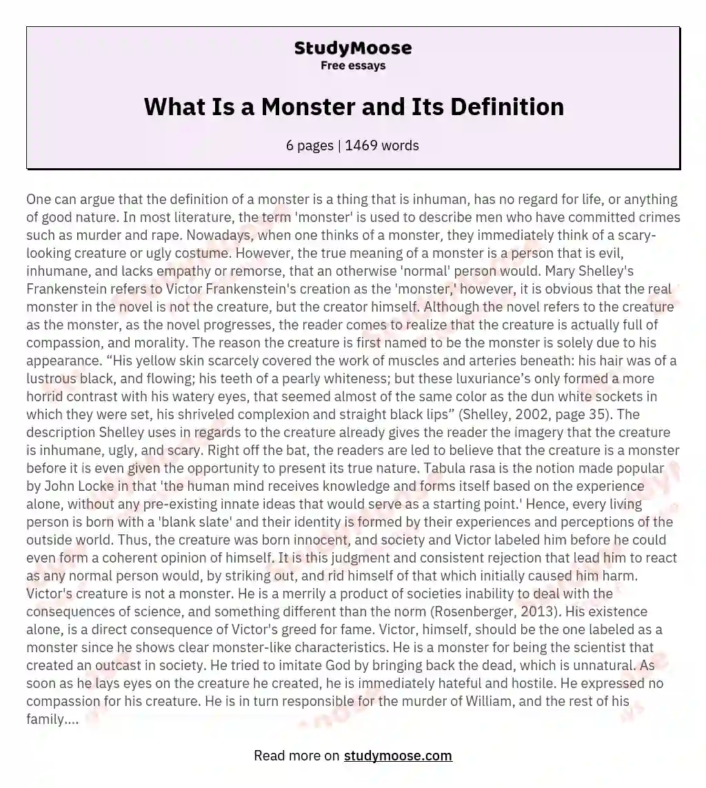 What Is a Monster and Its Definition essay