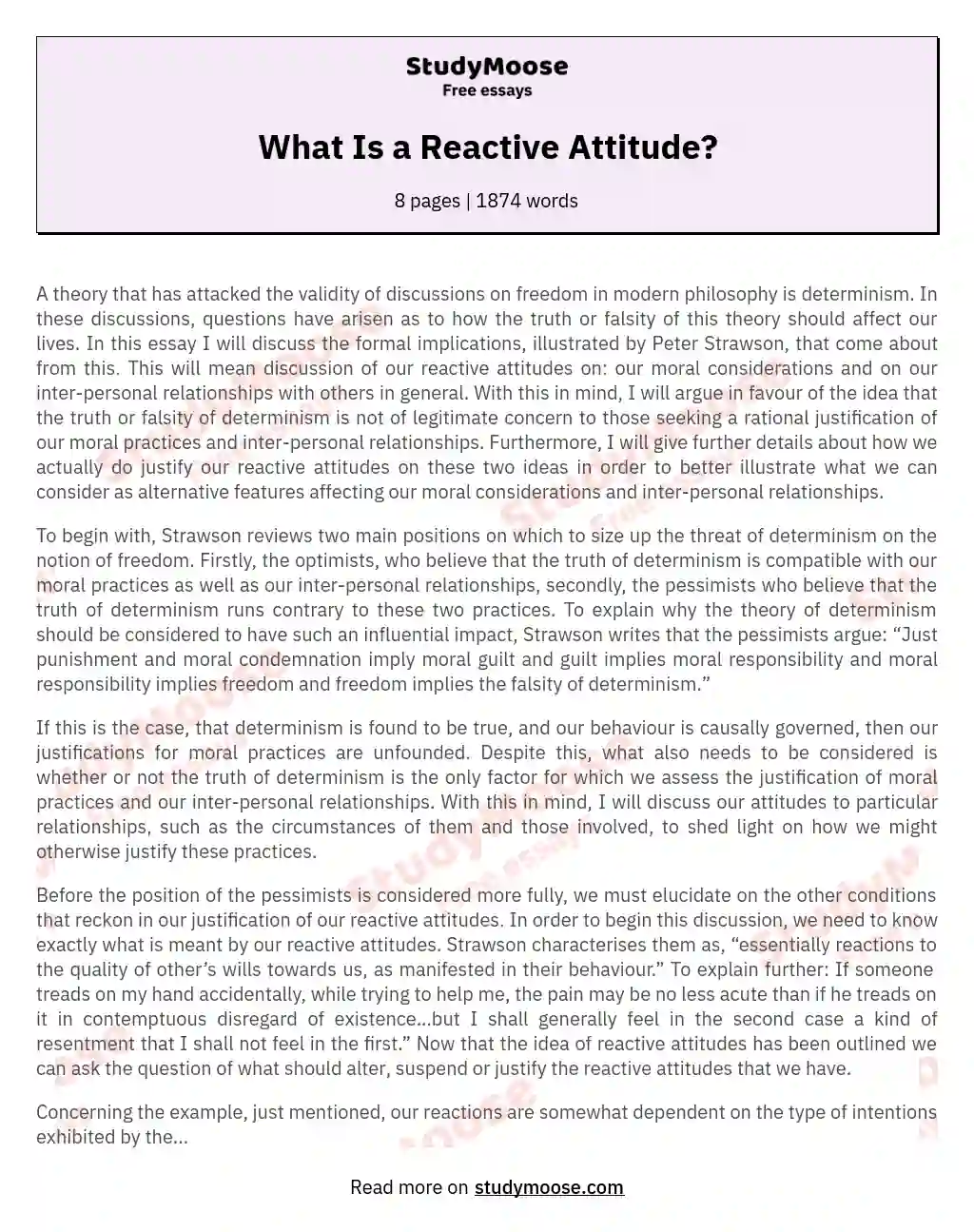 What Is a Reactive Attitude? essay