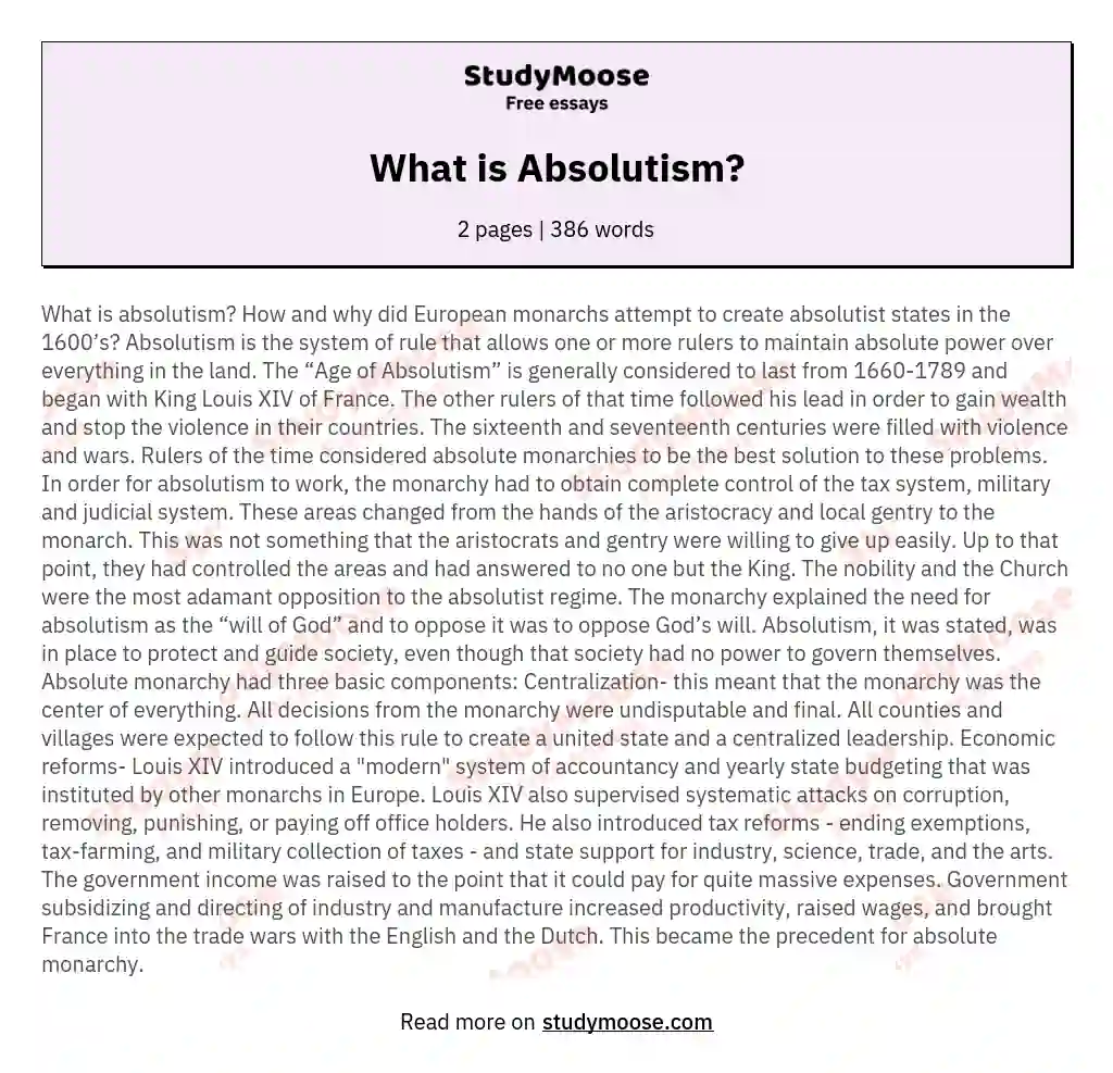 What is Absolutism? essay