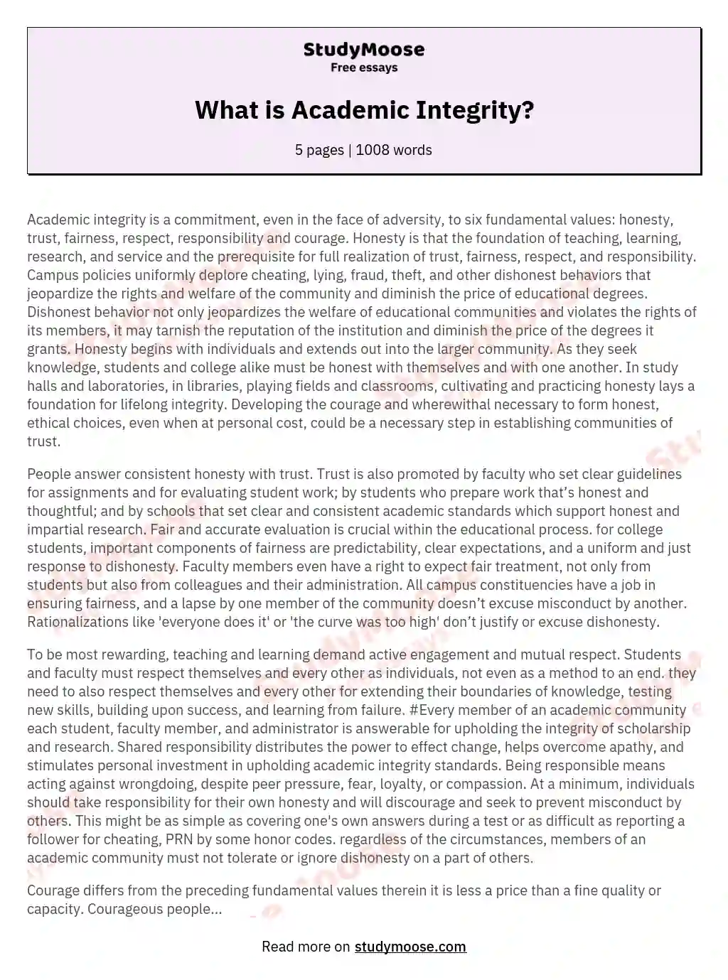 What Is Academic Integrity Free Essay Example