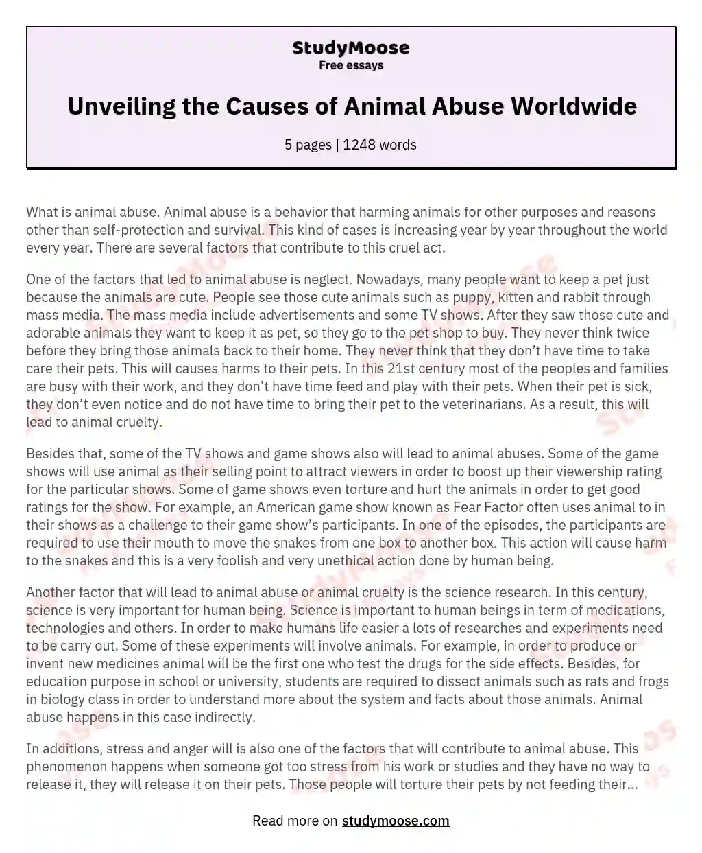 What Is Animal Abuse? Free Essay Example