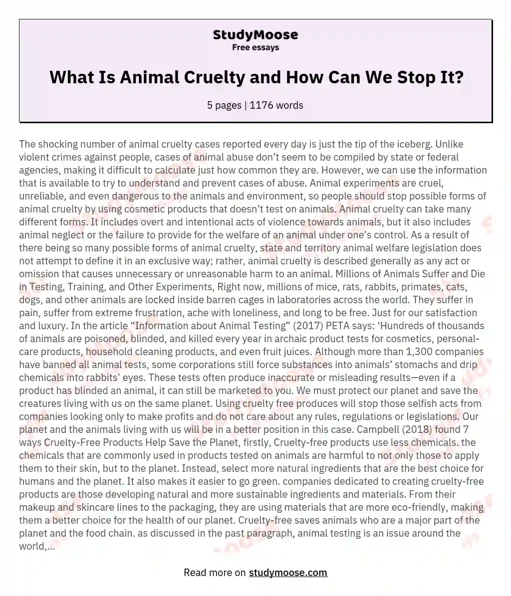What Is Animal Cruelty and How Can We Stop It? Free Essay Example