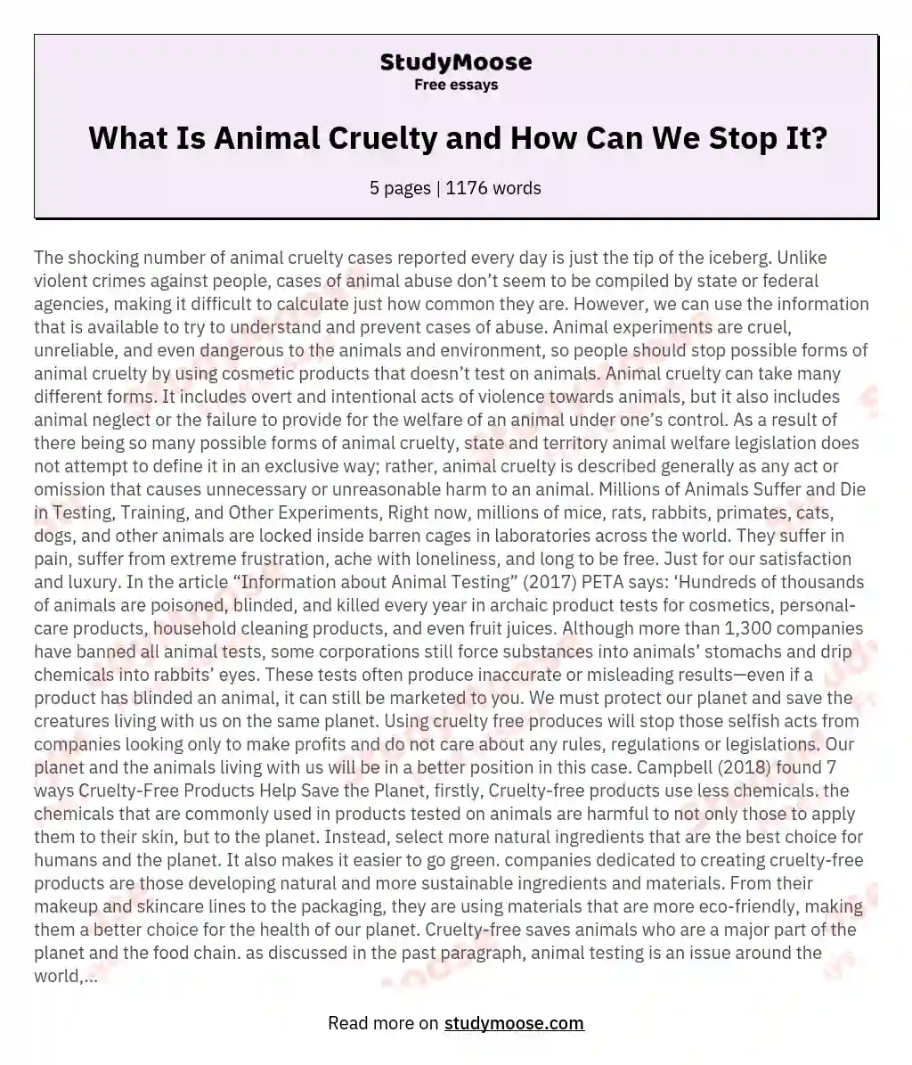 can you write an essay on animal cruelty