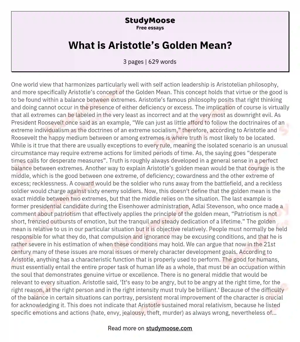 What is Aristotle’s Golden Mean? essay