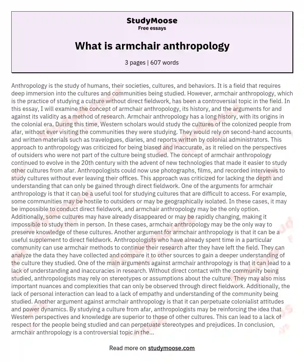 What is armchair anthropology essay