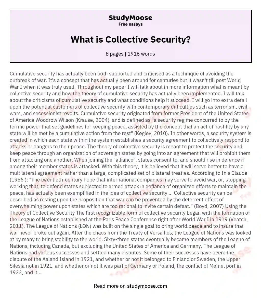 What is Collective Security? essay