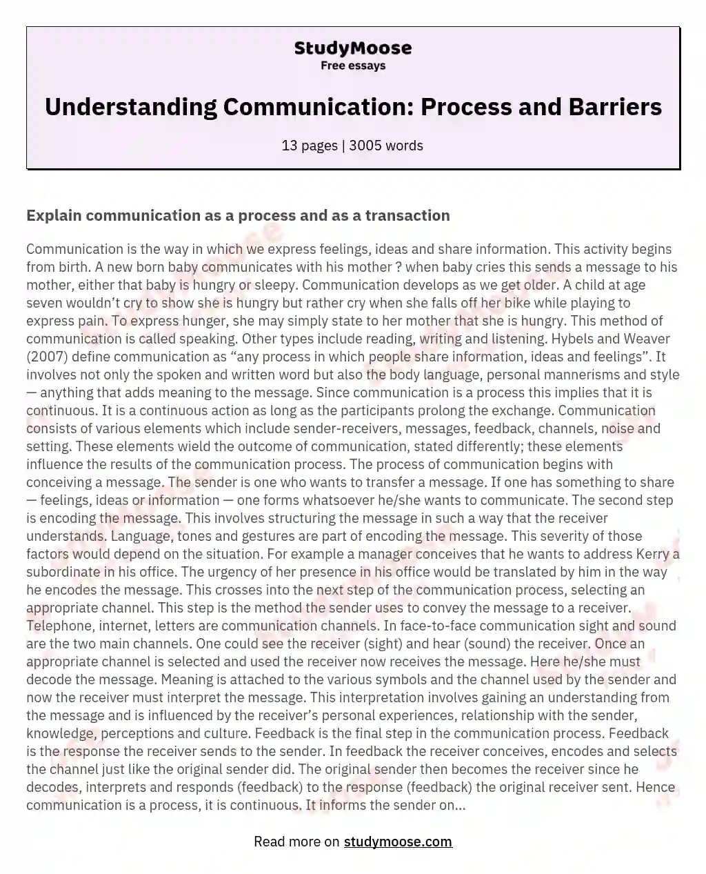 Understanding Communication: Process and Barriers essay