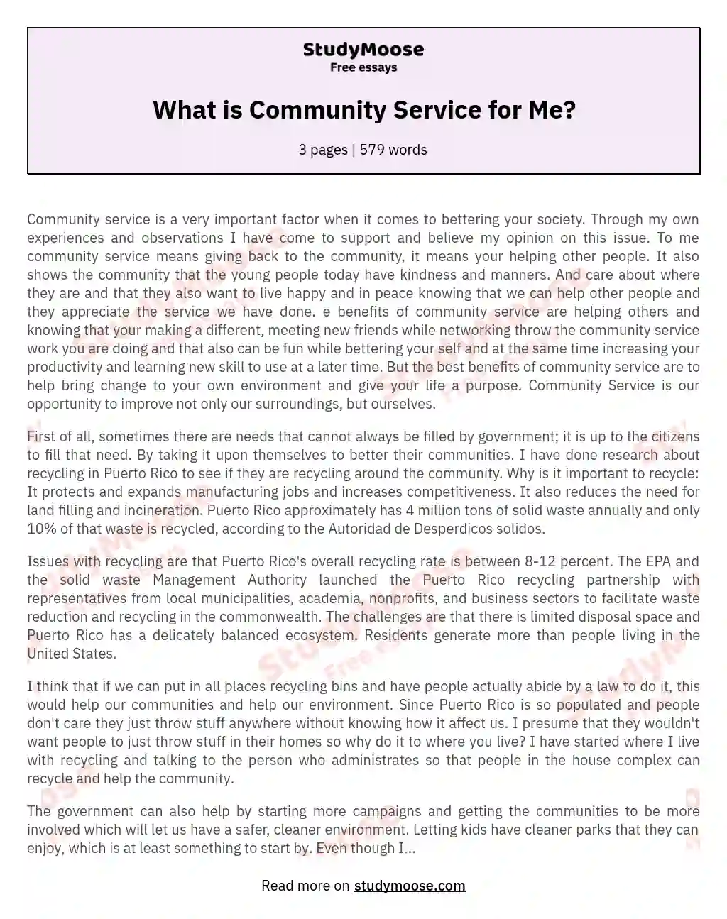 What is Community Service for Me? essay