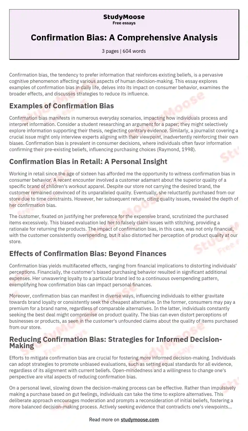 Confirmation Bias: A Comprehensive Analysis essay
