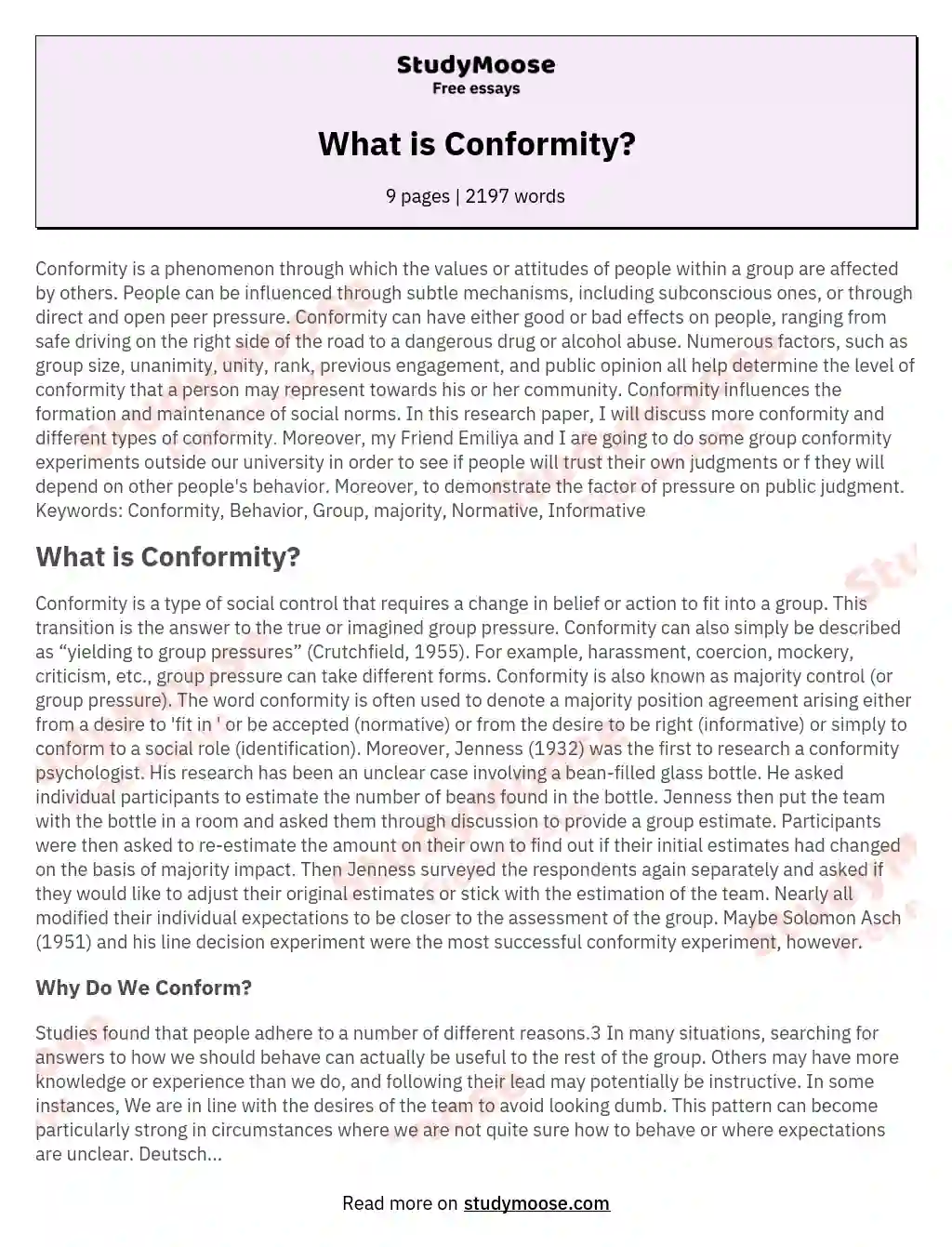 conformity essay psychology