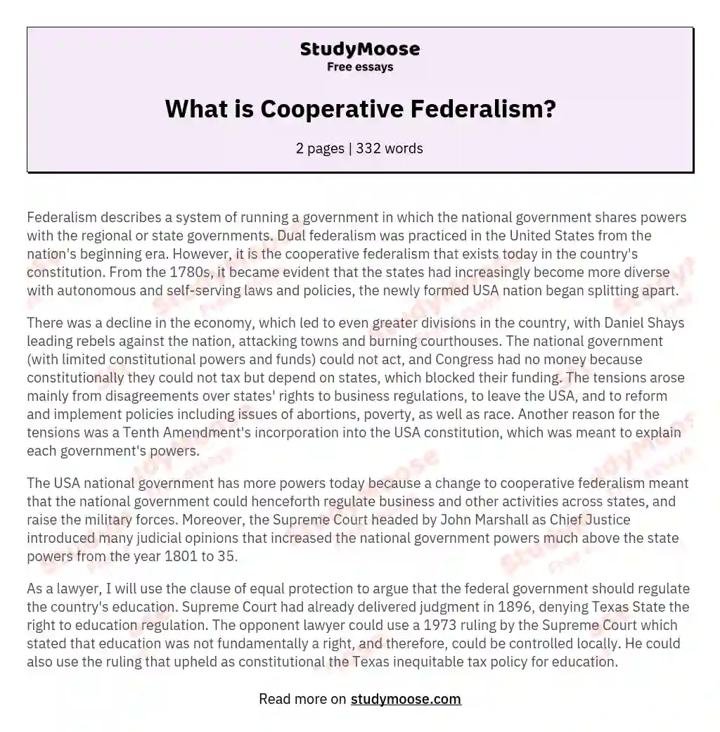 What is Cooperative Federalism? essay