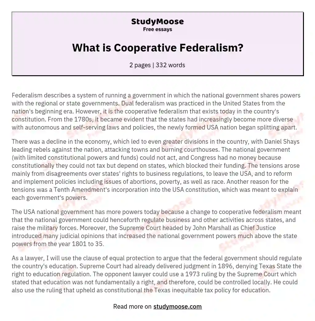 cooperative federalism essay