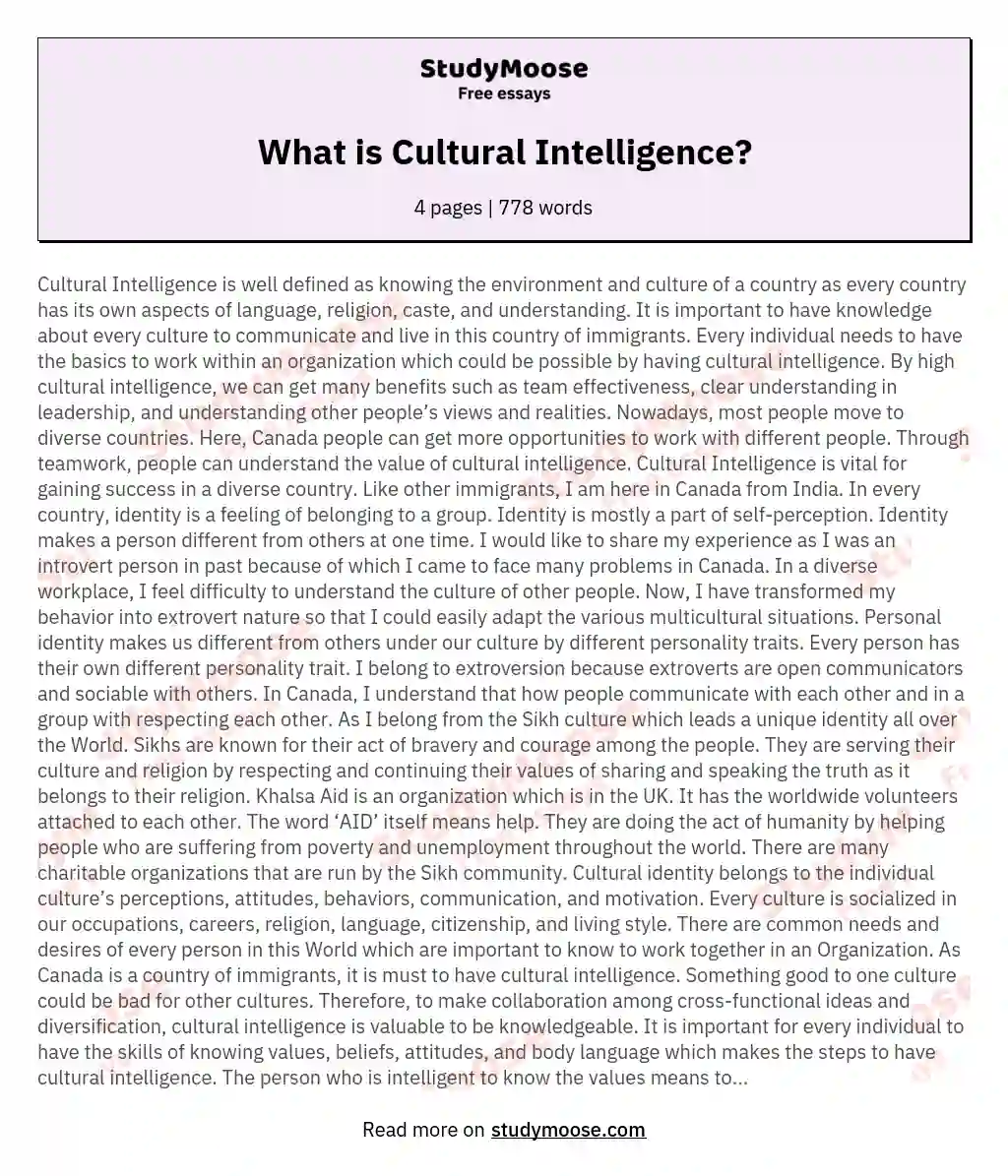 What is Cultural Intelligence? essay
