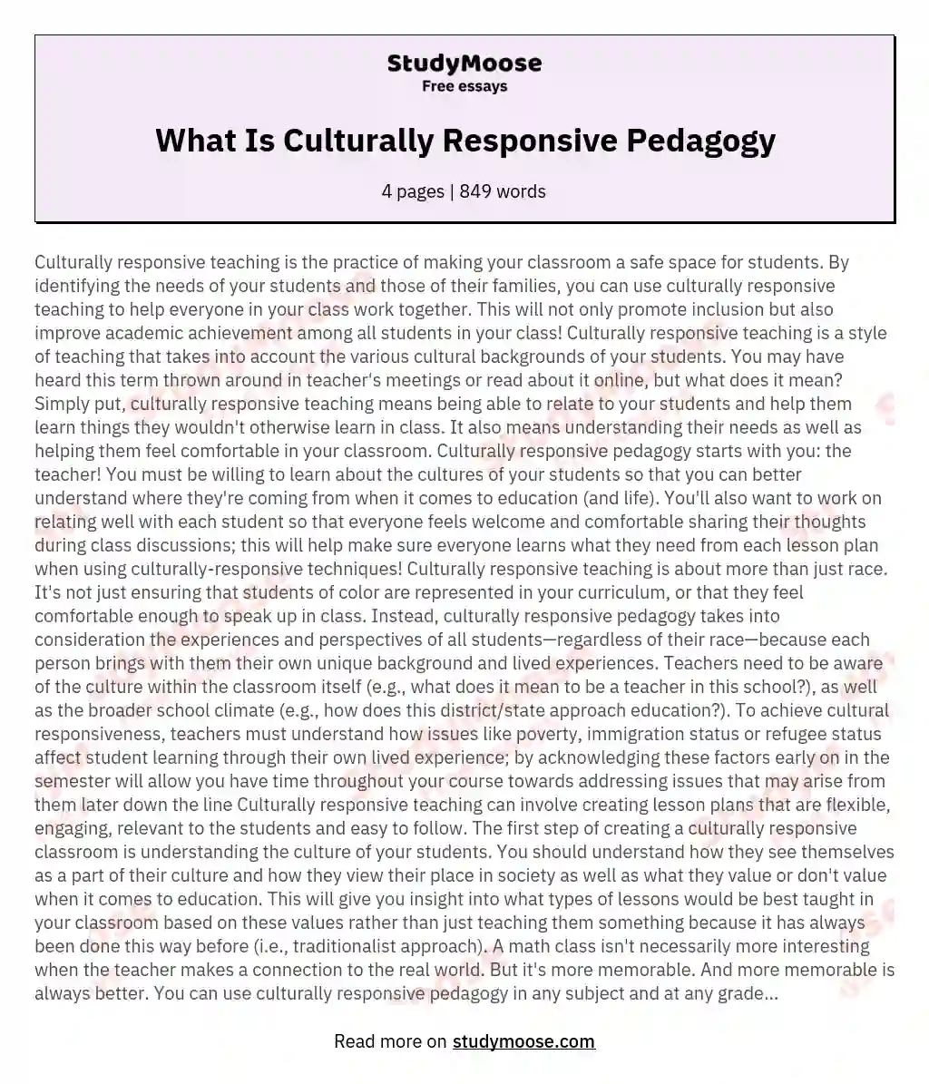 What Is Culturally Responsive Pedagogy essay