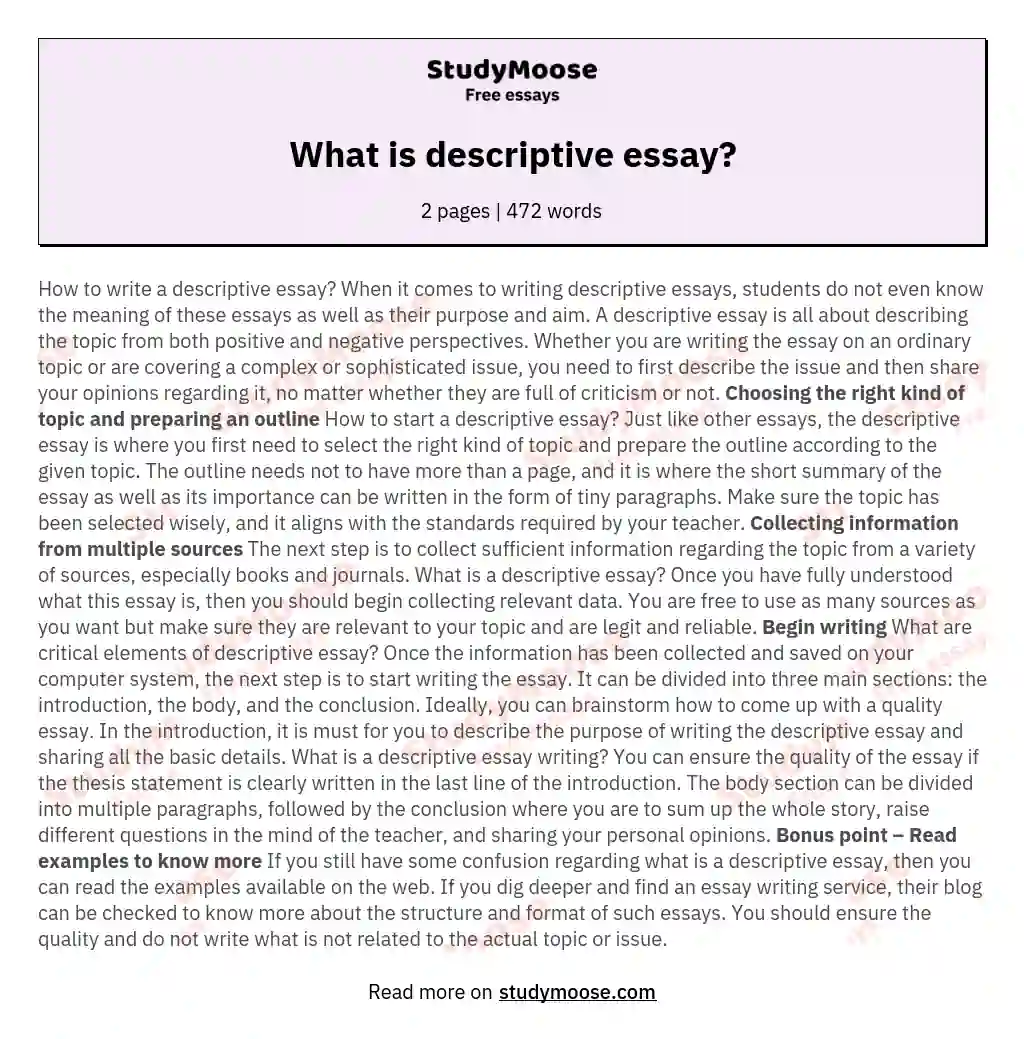 What is descriptive essay? essay