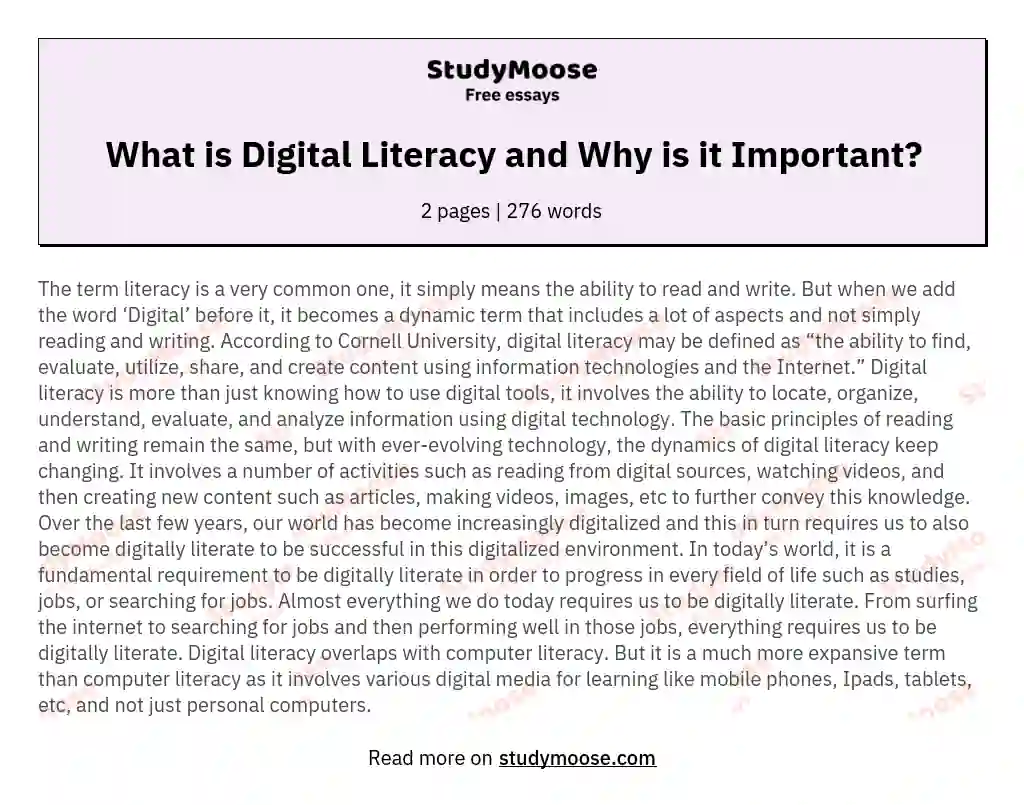 What Is Digital Literacy And Why Is It Important Free Essay Example