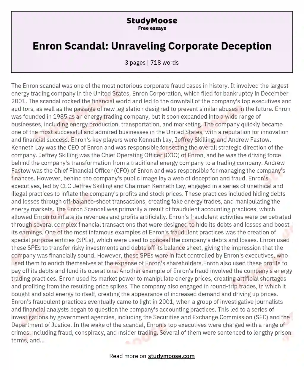 Enron Scandal: Unraveling Corporate Deception essay