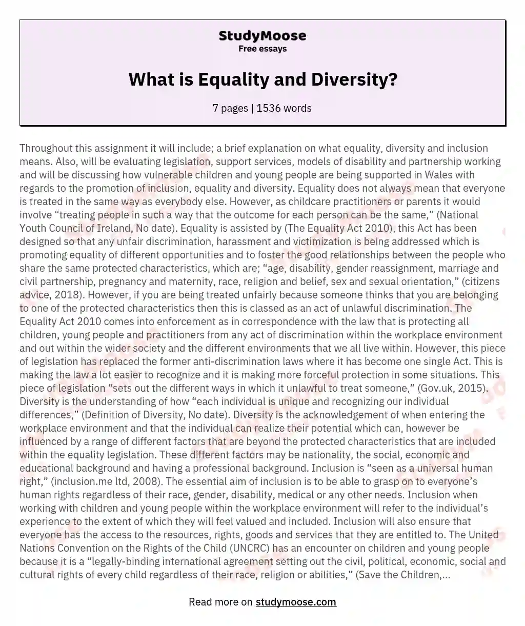 equality act 2010 essay