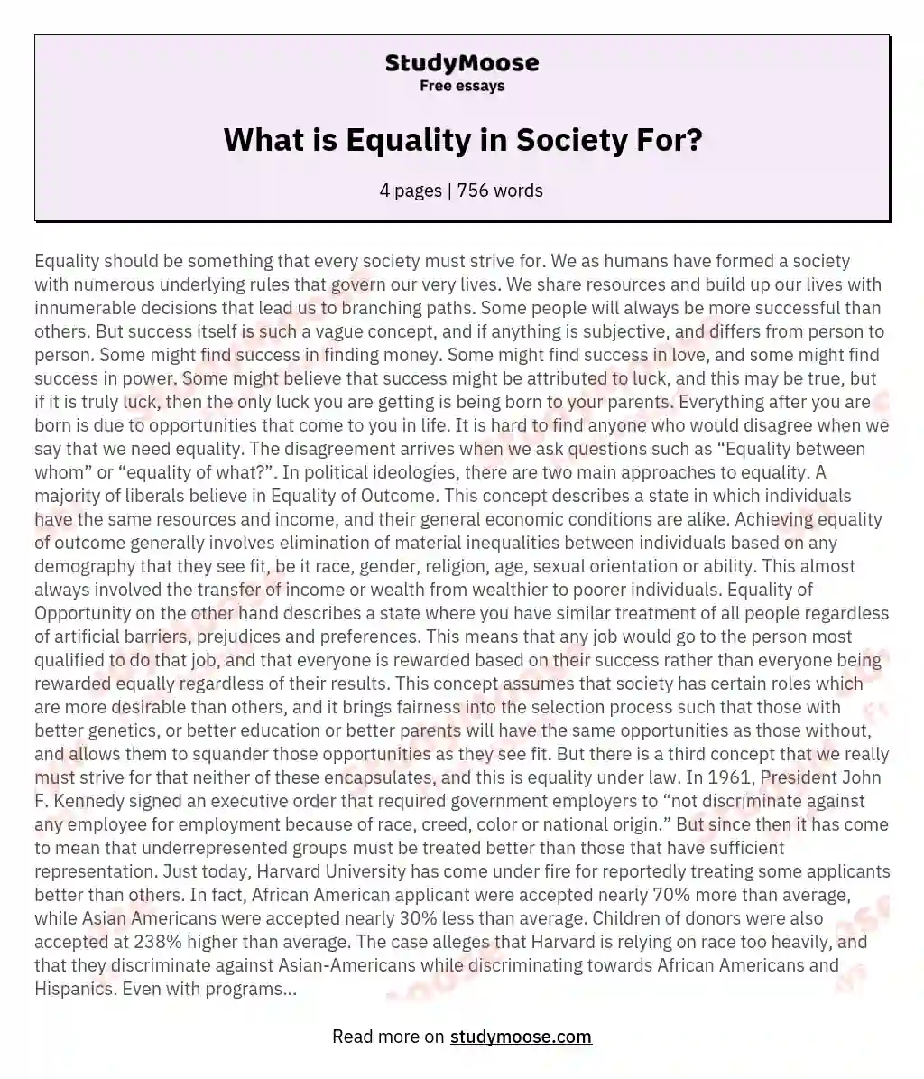 What is Equality in Society For?