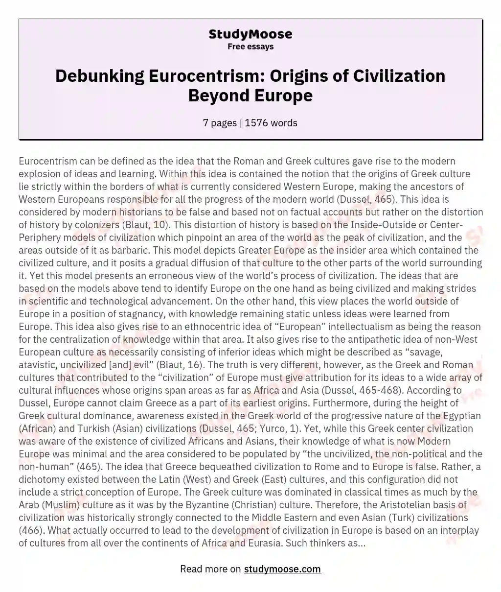Debunking Eurocentrism: Origins of Civilization Beyond Europe essay