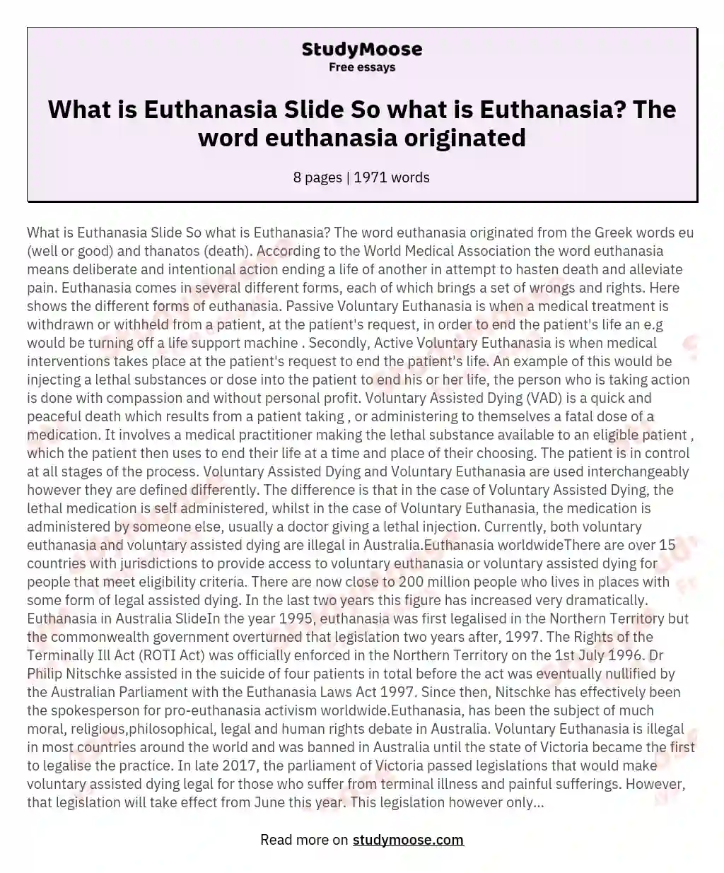What is Euthanasia Slide So what is Euthanasia? The word euthanasia originated
