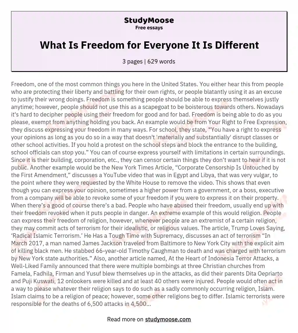 What Is Freedom for Everyone It Is Different essay