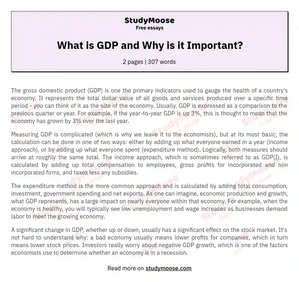 What is GDP and Why is it Important? essay