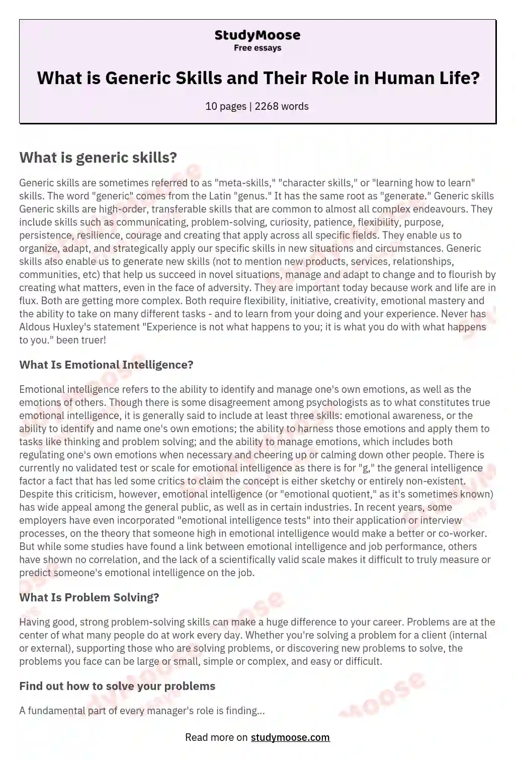 What is Generic Skills and Their Role in Human Life? essay
