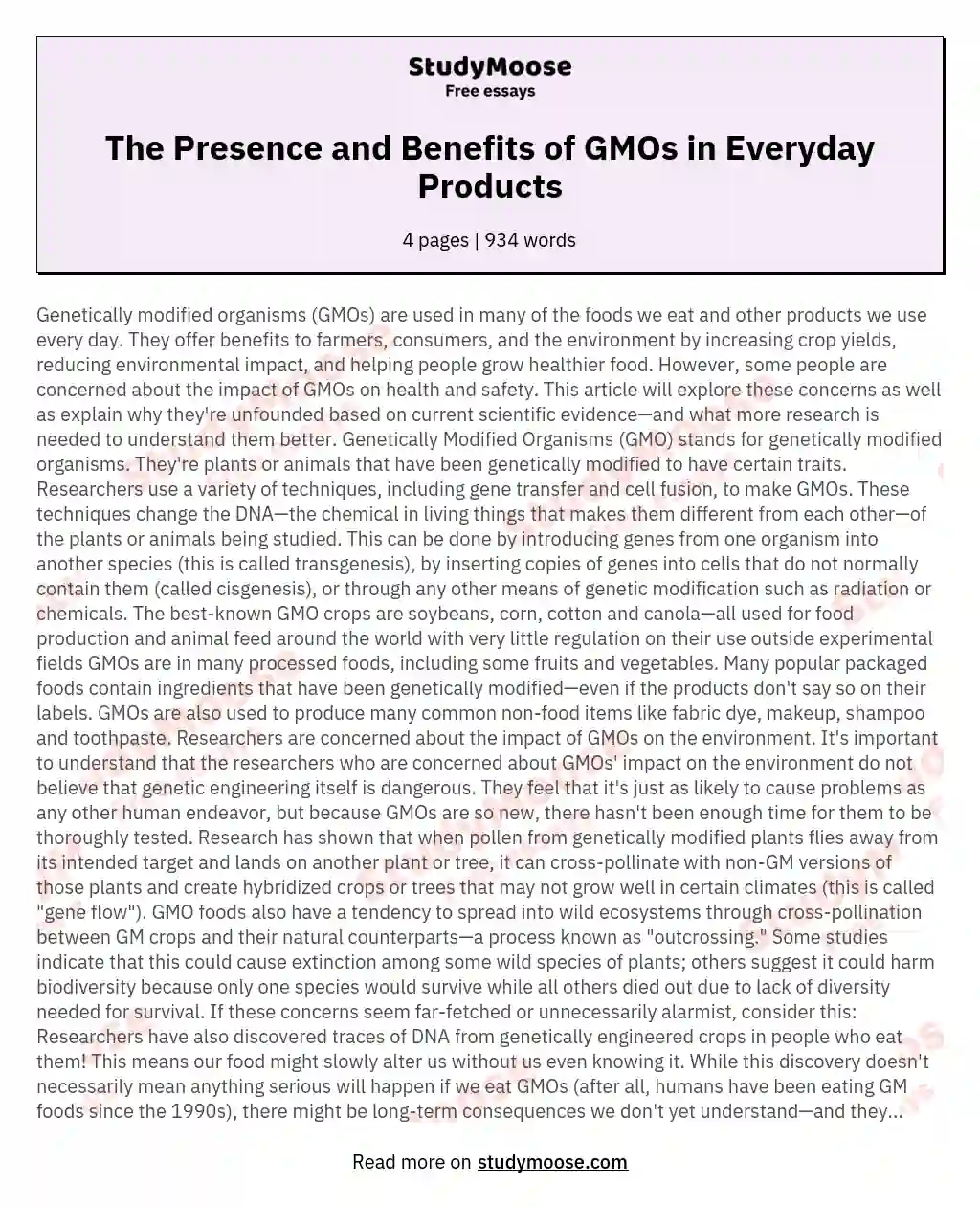 The Presence and Benefits of GMOs in Everyday Products essay
