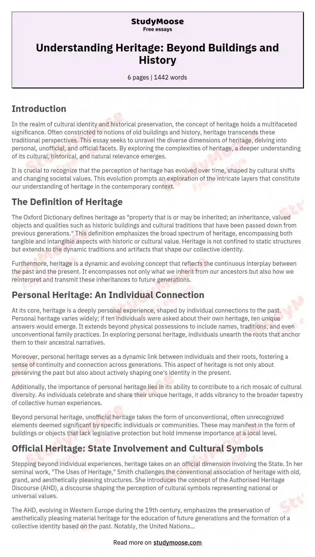 essay on our heritage our identity