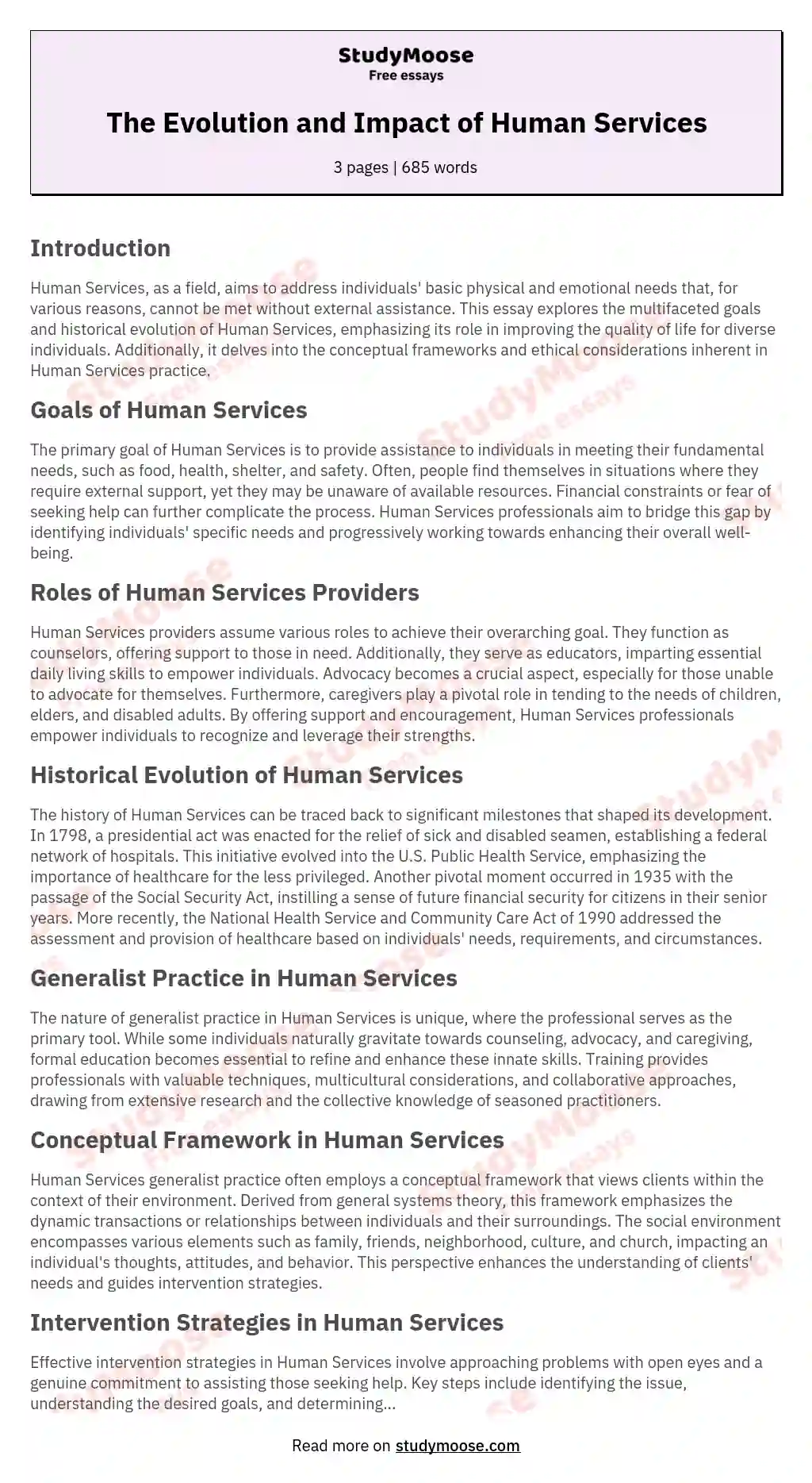 The Evolution and Impact of Human Services essay