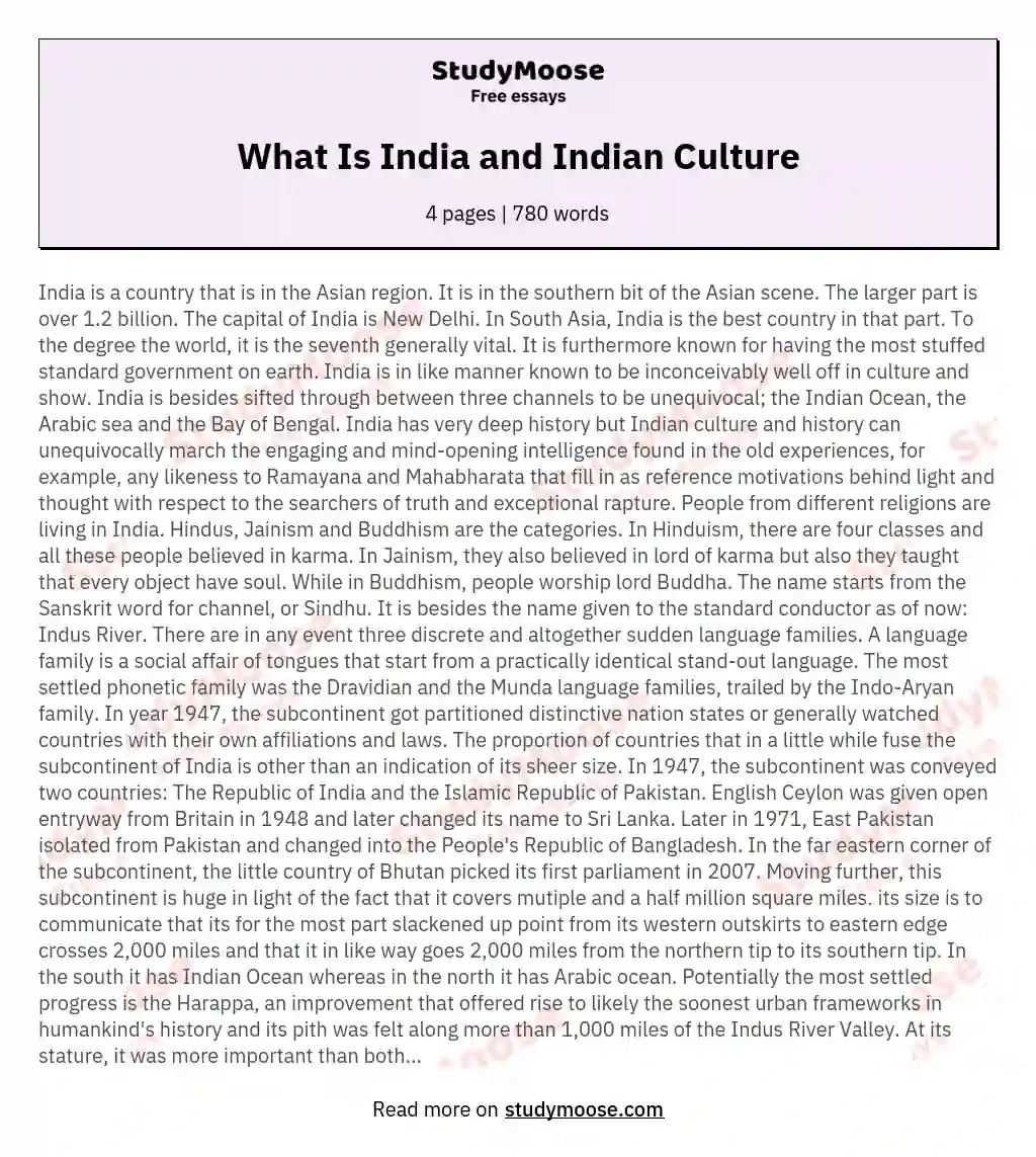 What Is India and Indian Culture essay