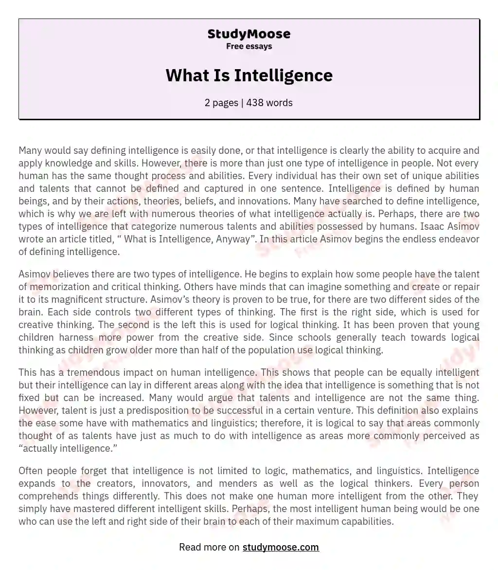 What Is Intelligence essay