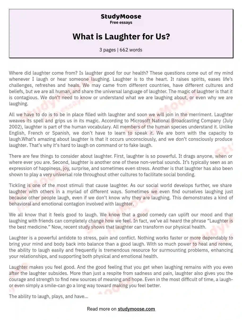 What Is Laughter For Us Free Essay Example