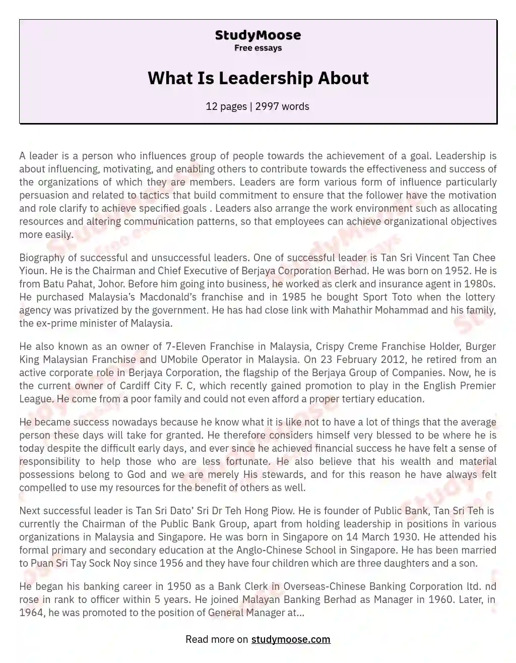 What Is Leadership About essay