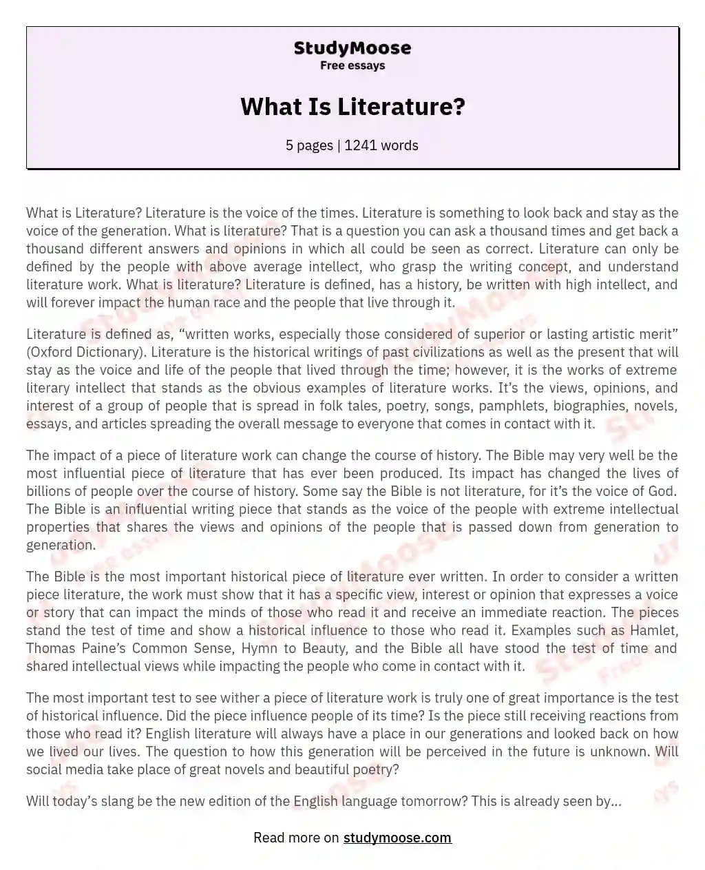 What Is Literature? essay