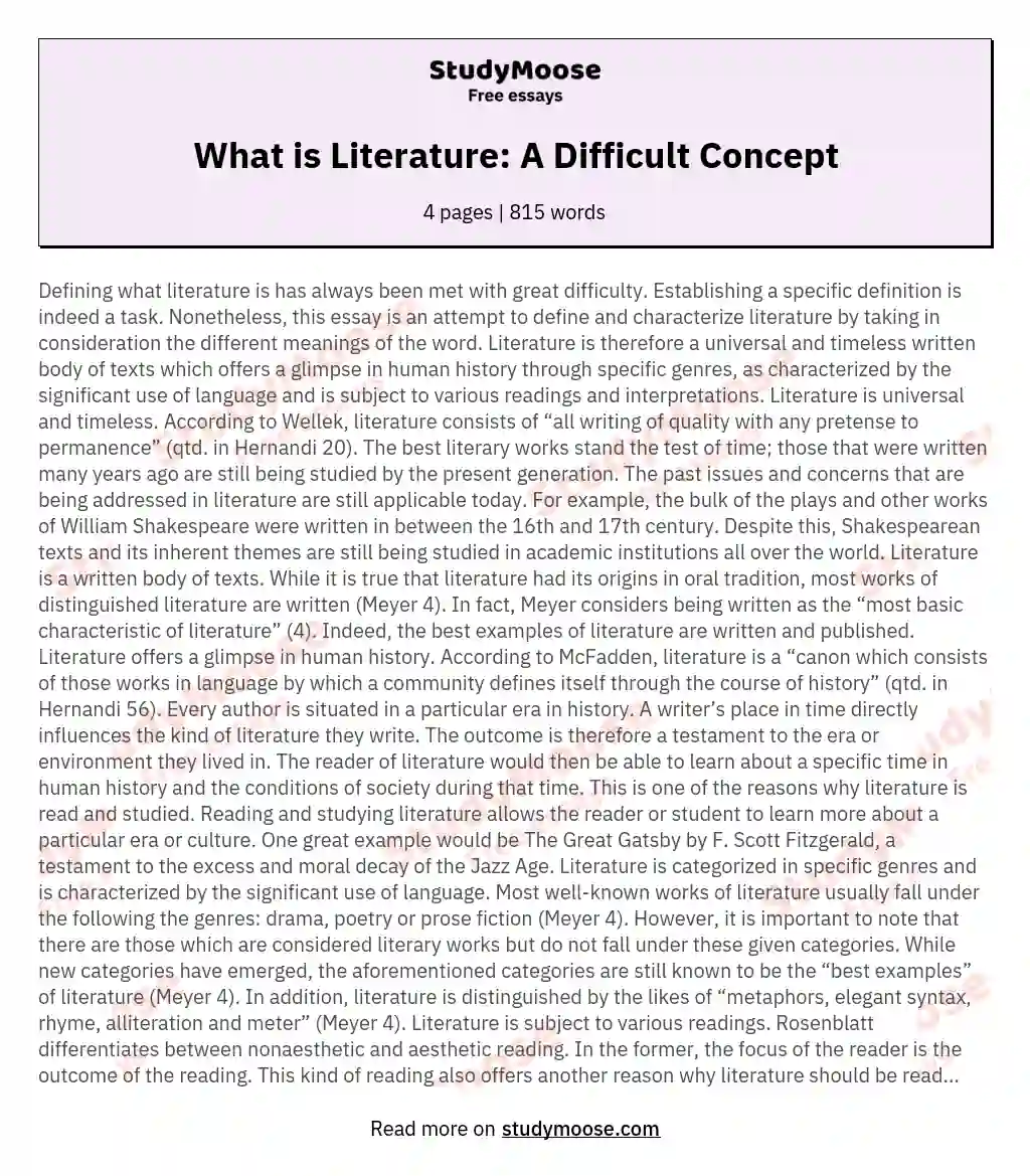 What is Literature: A Difficult Concept essay
