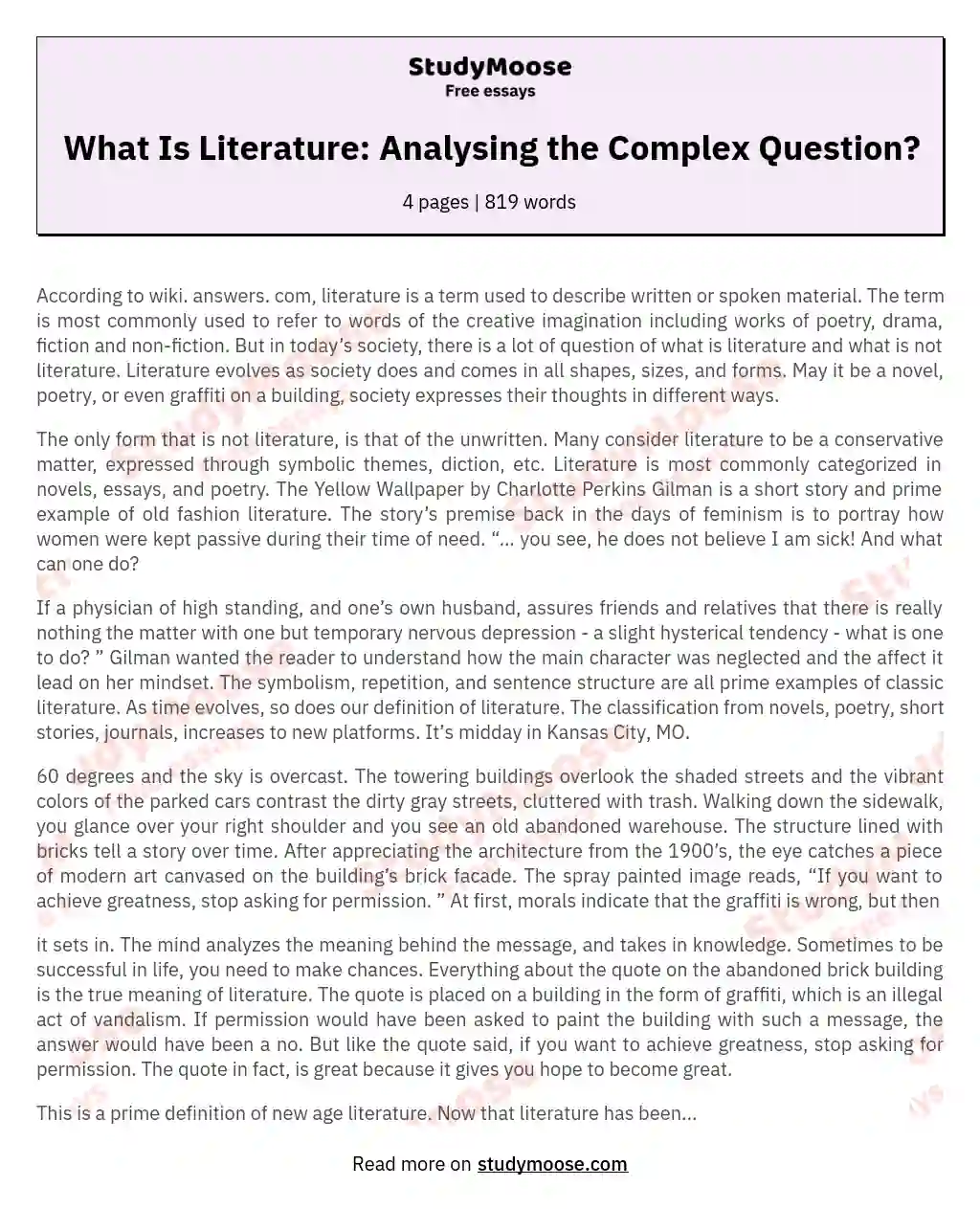 What Is Literature: Analysing the Complex Question? essay
