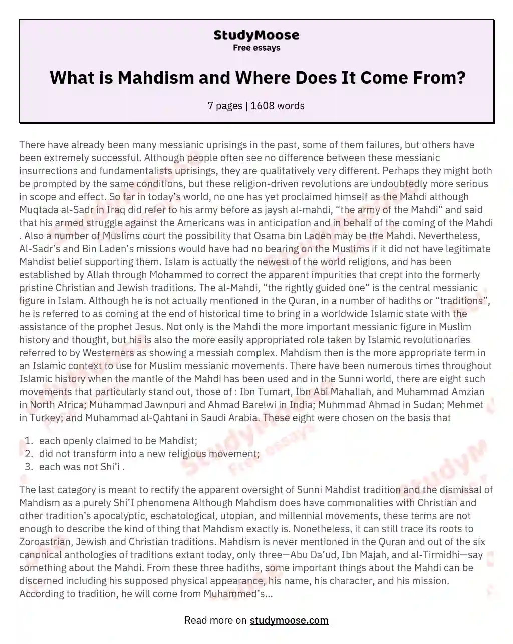 What is Mahdism and Where Does It Come From? essay